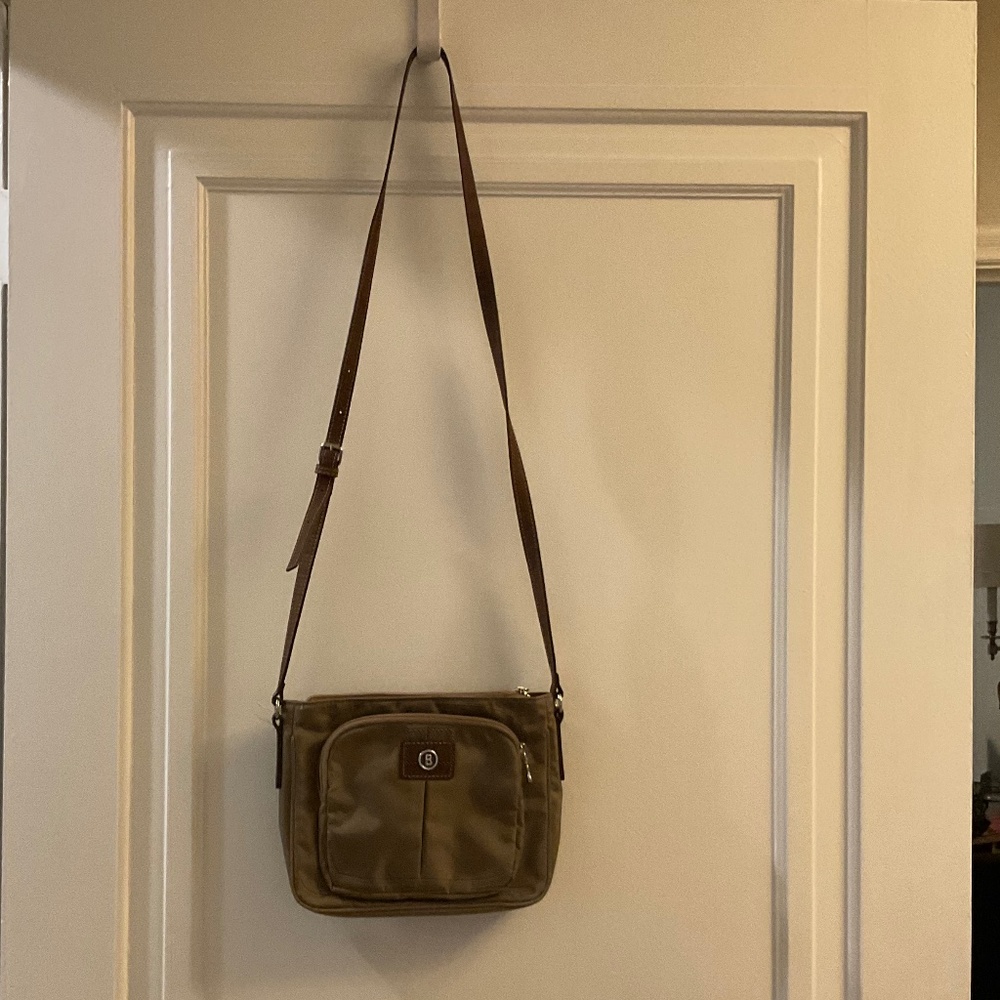 Bogner Olive Green Crossbody Bag with Brown Strap